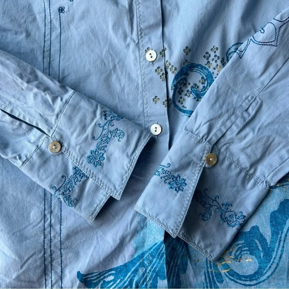 Indigo Palms Paisley Embroidered  Novelty Bohemian Button Down Shirt - Picture 7 of 16